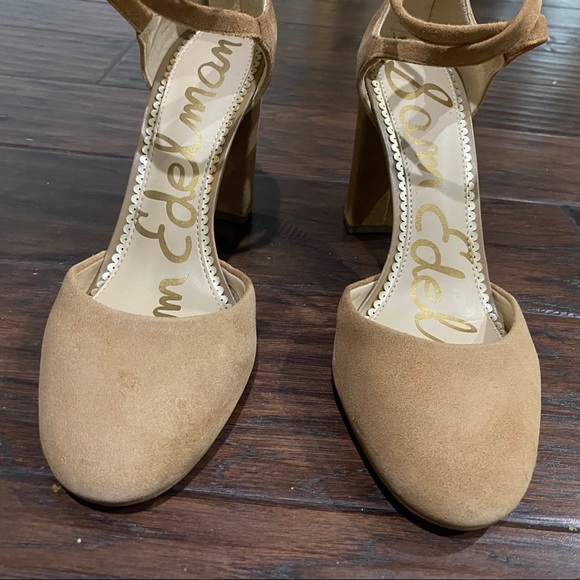 Sam Edelman Women's Simmons Golden Caramel Suede Ankle-Strappy Sandals Size 8.5 - Picture 6 of 12